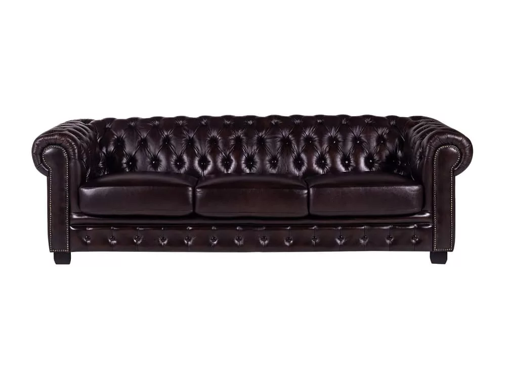 Canapé chesterfield 4 places brenton 100% cuir de buffle – reflets châtains