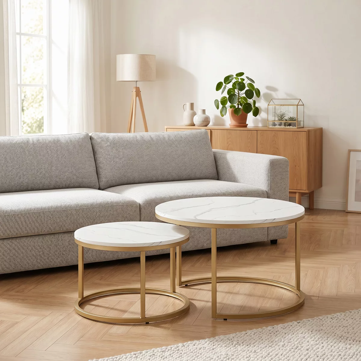 HOMCOM Lot de 2 tables basses gigognes empilable design industriel plateau imitation
