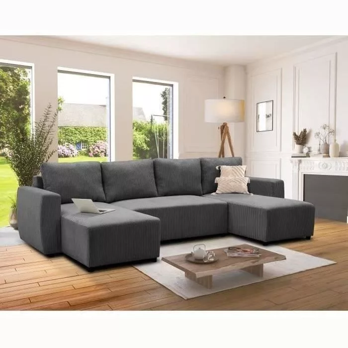 Canapé convertible panoramique PHARELL 5/6 places – Tissu velours côtelé