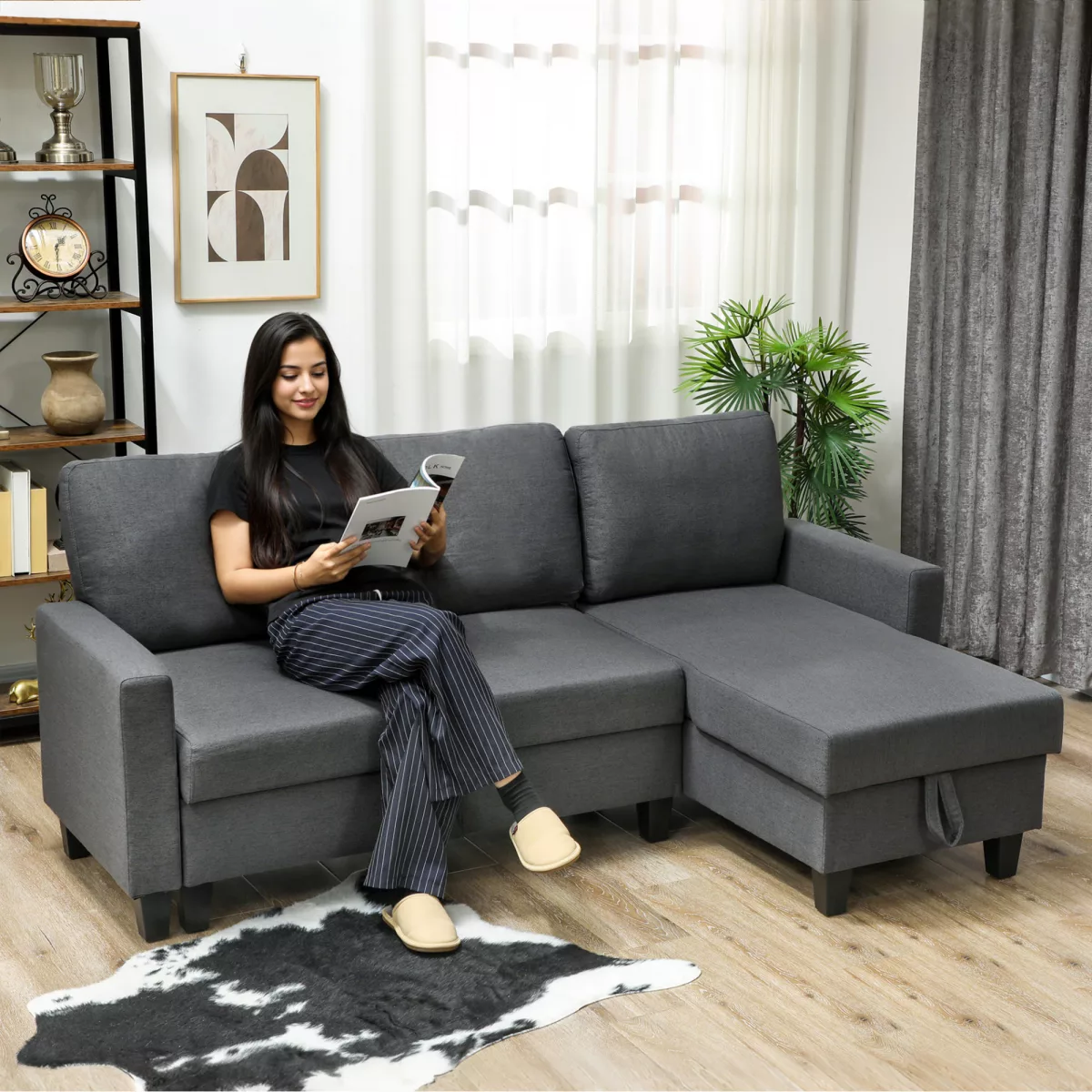 HOMCOM Canapé-lit 3 places avec chaise et espace de rangement