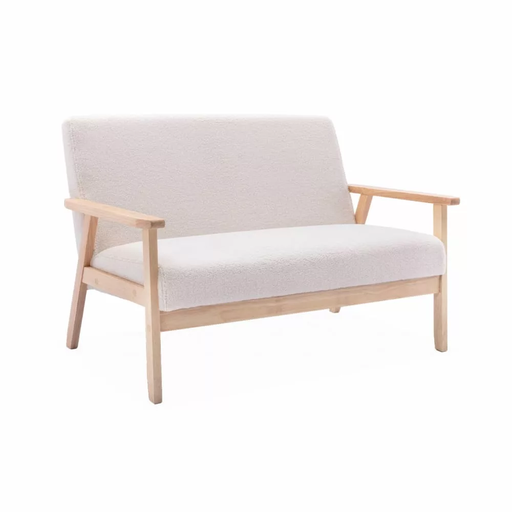 Banquette canapé en bois et tissu bouclette. Isak.