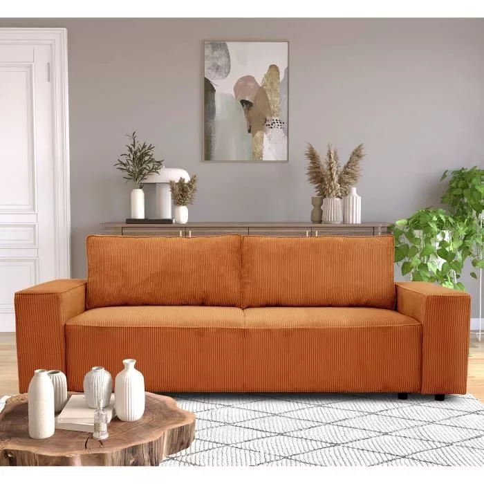 Canapé convertible 3 places JOSH – Tissu velours cotelé