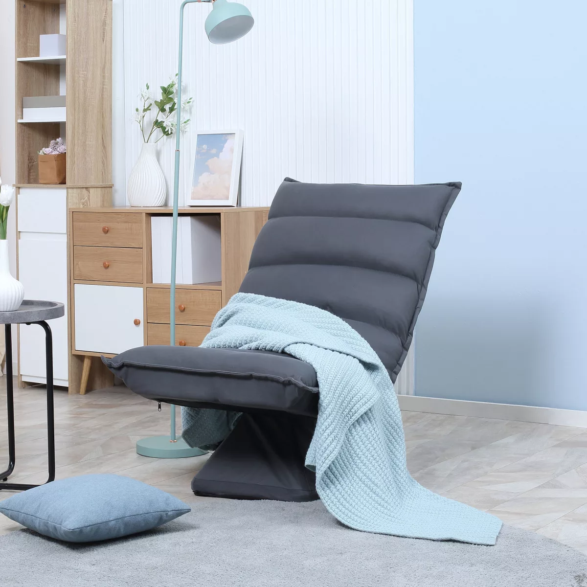 HOMCOM Fauteuil de sol paresseux pivotant 360° avec dossier inclinable design capitonné