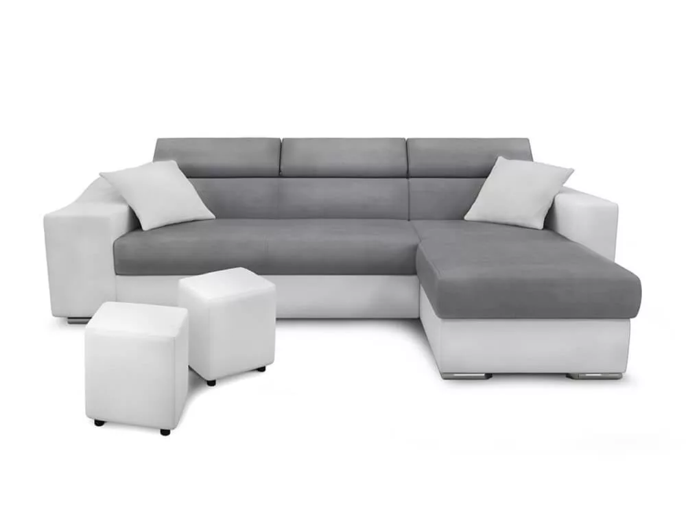 Canapé d'angle microfibre/simili avec poufs