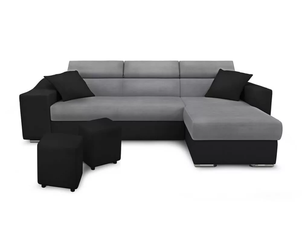 Canapé d'angle convertible en microfibre/simili avec poufs