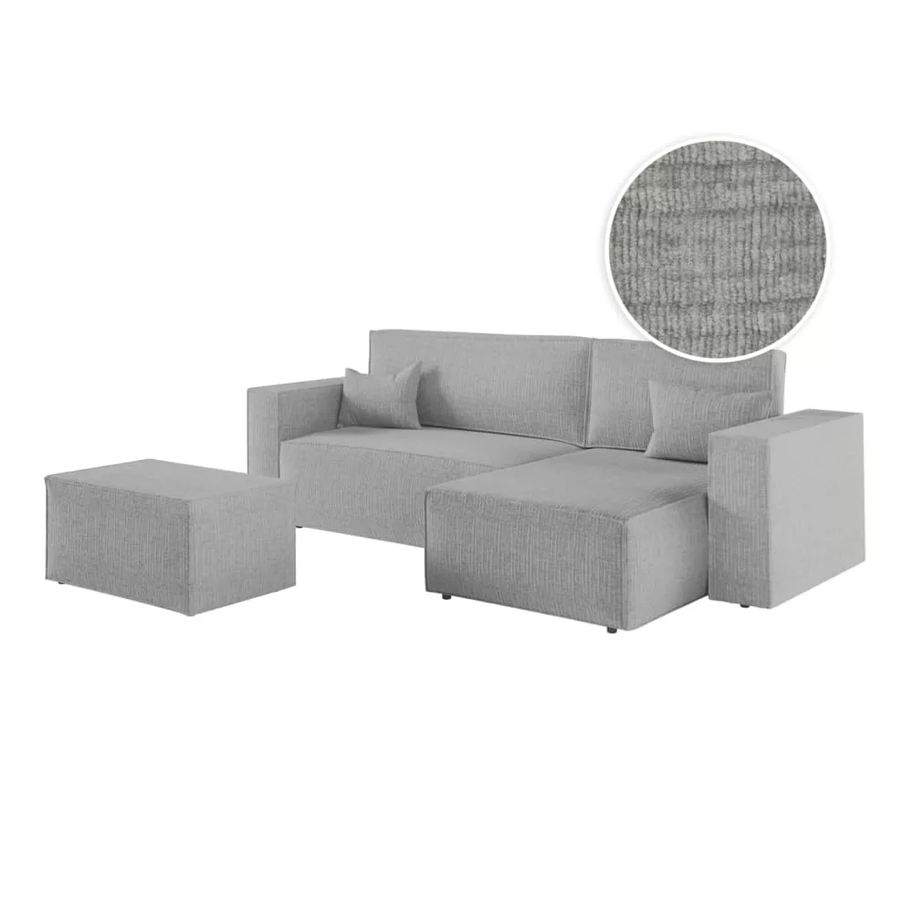 Canapé d'angle convertible avec pouf en tissu texturé 3d