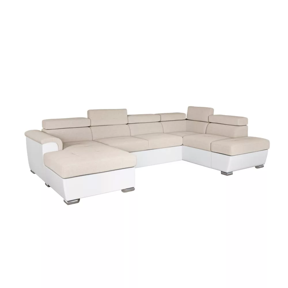 Canapé panoramique convertible, 2 coffres, tissu easy clean et simili