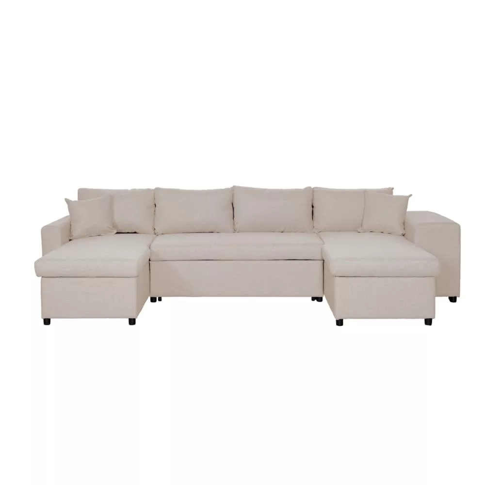 Canapé d'angle panoramique avec poufs en tissu