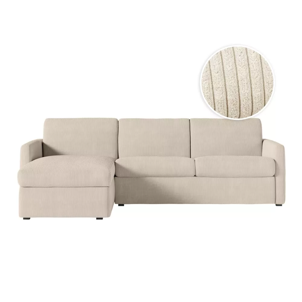 Canapé d'angle couchage velours matelas 13cm