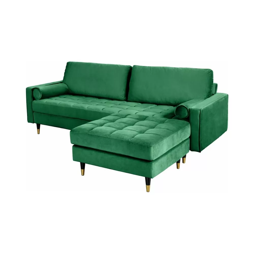Canapé d'angle avec pouf 4 places en velours de polyester