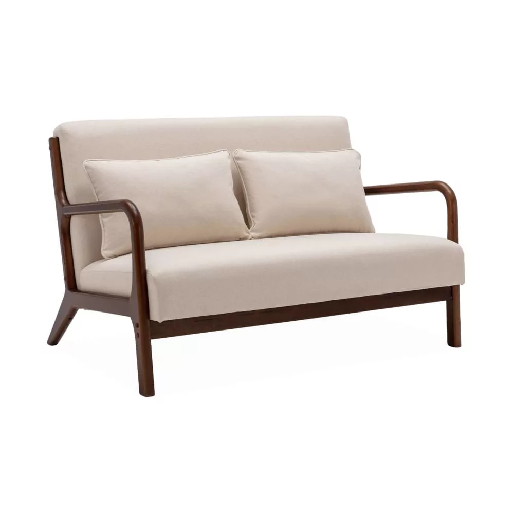 Banquette 2 places tissu pieds bois d'hévéa