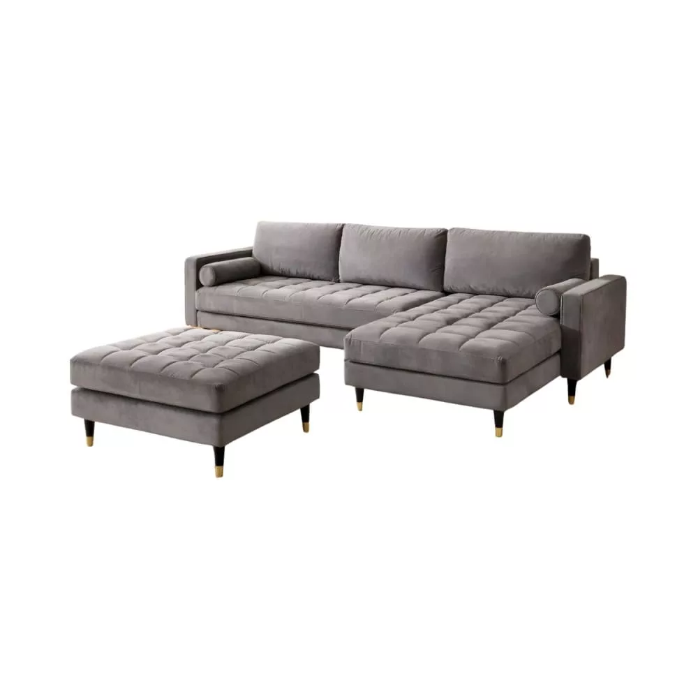 Canapé d'angle avec pouf 5 places en velours de polyester