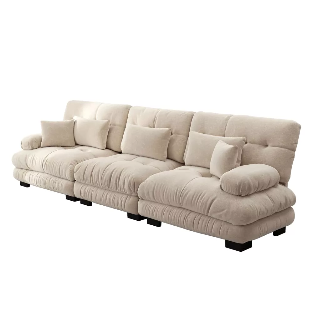 Canapé rembourré modulable 3 places en tissu chenille