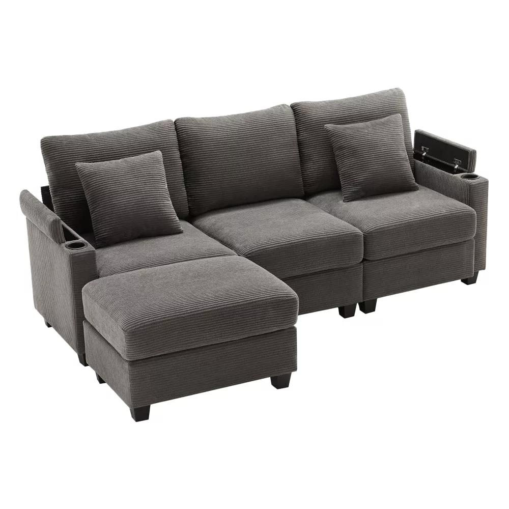 Canapé d'angle modulable velours côtelé 3-4 places
