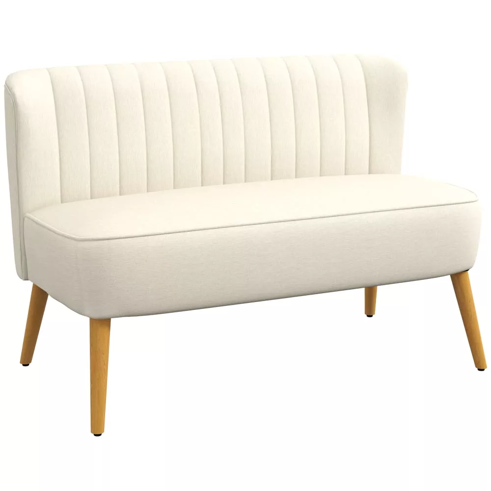 Canapé 2 places pieds en bois d'hévéa tissu aspect lin