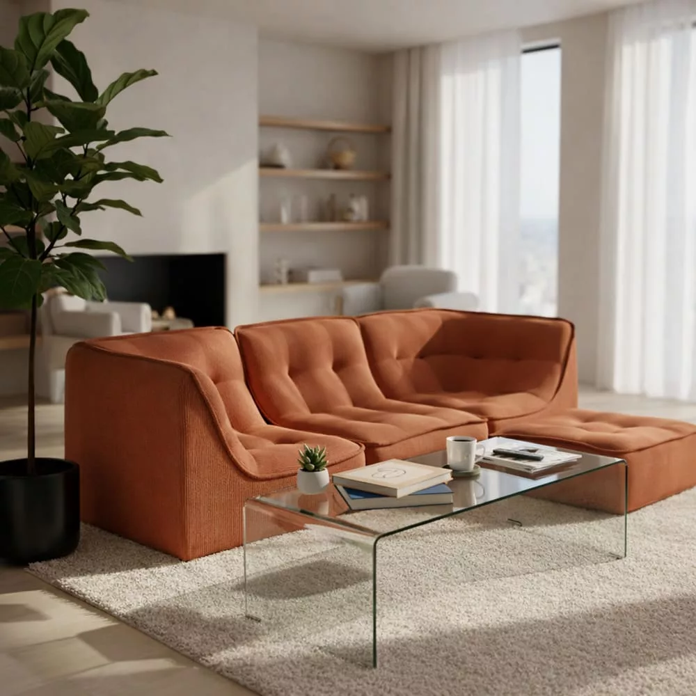 Canapé modulable avec pouf velours 3 places