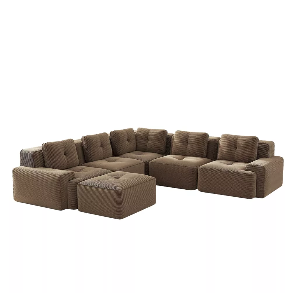 Canapé modulaire en velours côtelé avec ottomane