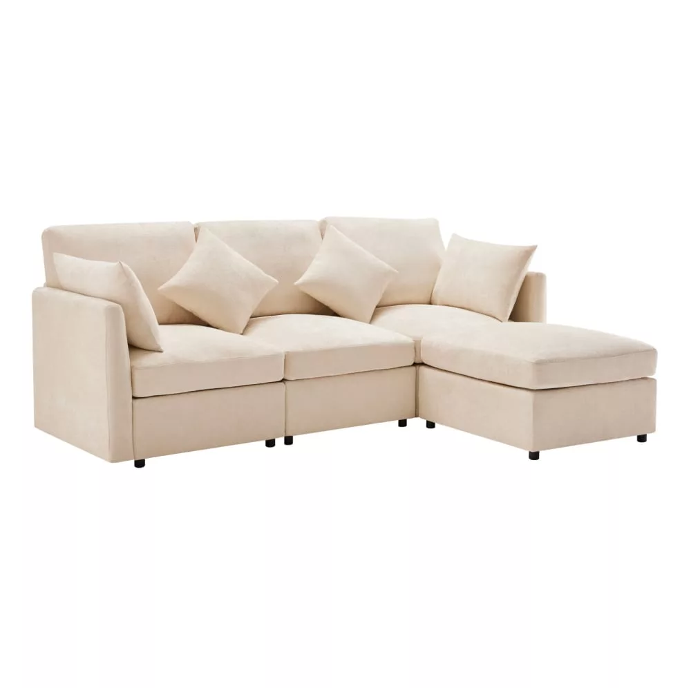 Canapé d'angle en chenille avec pouf mobile
