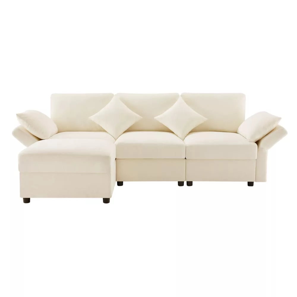 Canapé d'angle en chenille avec pouf