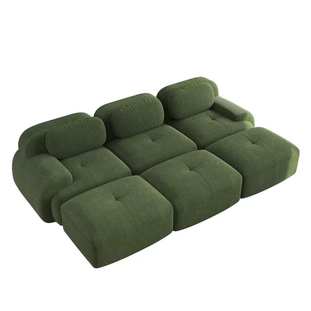 Canapé modulable 3 places, base antidérapante, velours côtelé