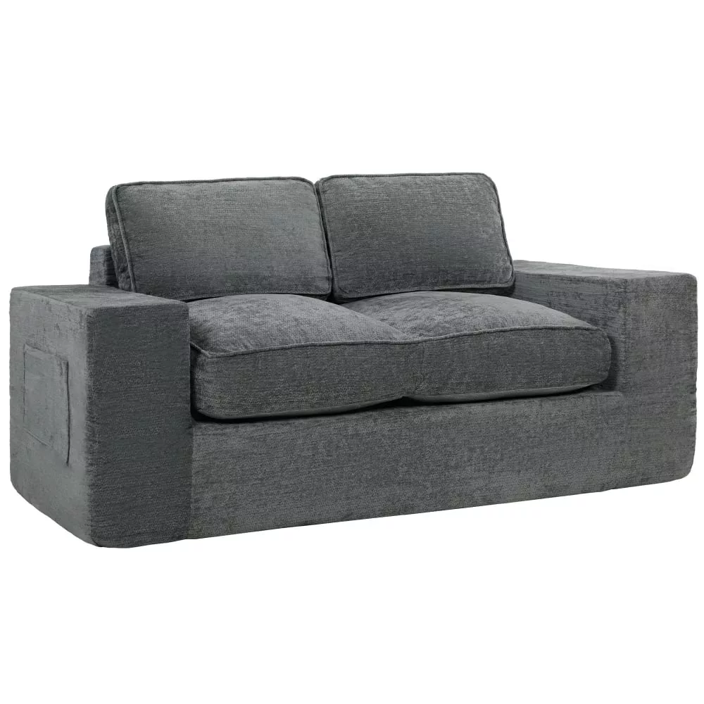 Canapé 2 places assise et accoudoirs larges chenille compressé