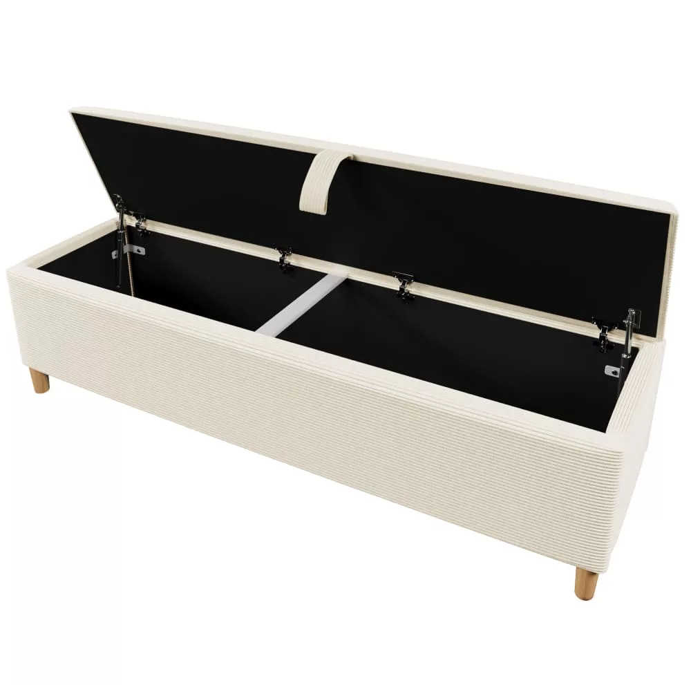 Banquette 165 cm avec rangement, velours côtelé pieds en bois