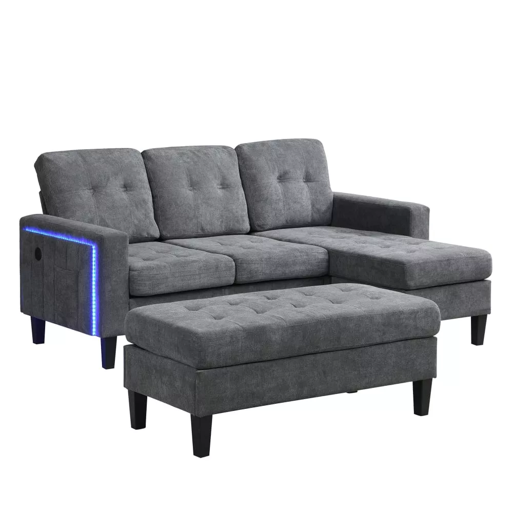 Canapé d'angle modulable en chenille antique