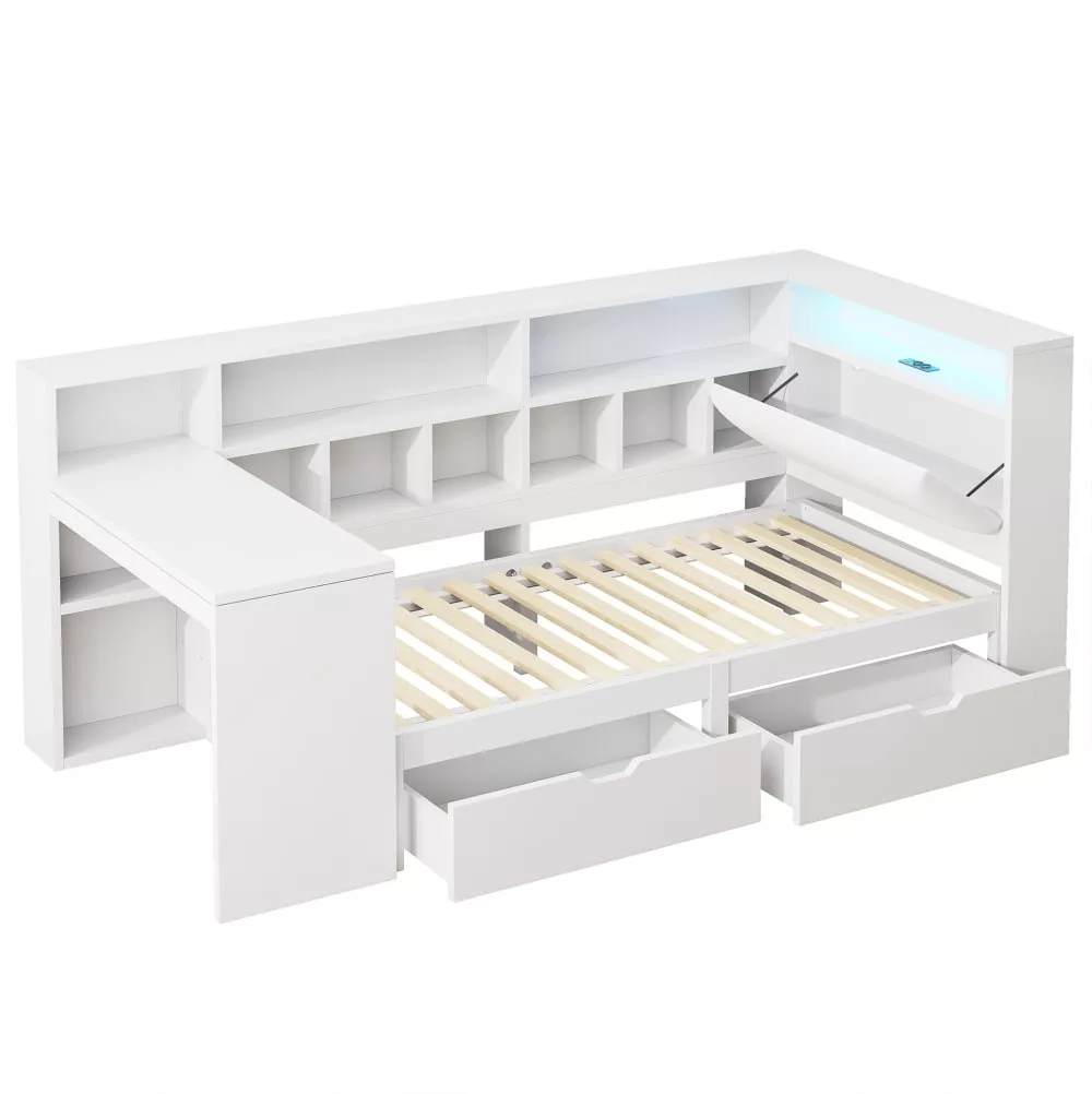 Lit banquette en panneau de fibres avec bureau