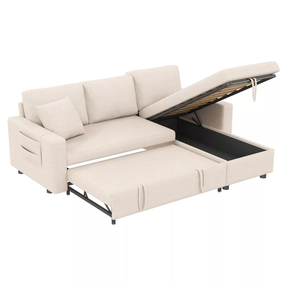 Canapé convertible en aspect lin avec rangement