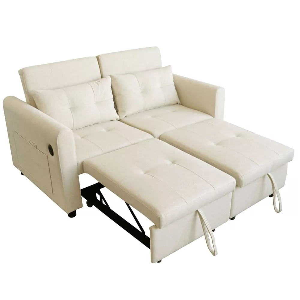Canapé-lit 3-en-1 en tissu aspect lin
