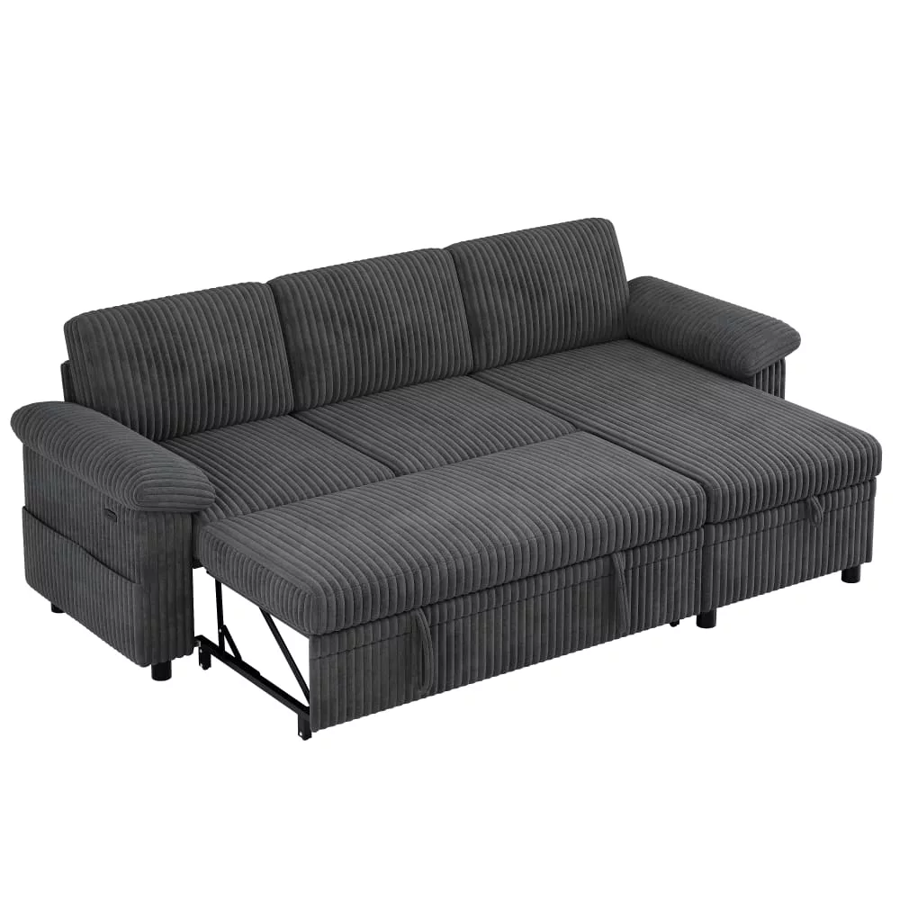 Canapé d'angle convertible en velours polyester côtelé