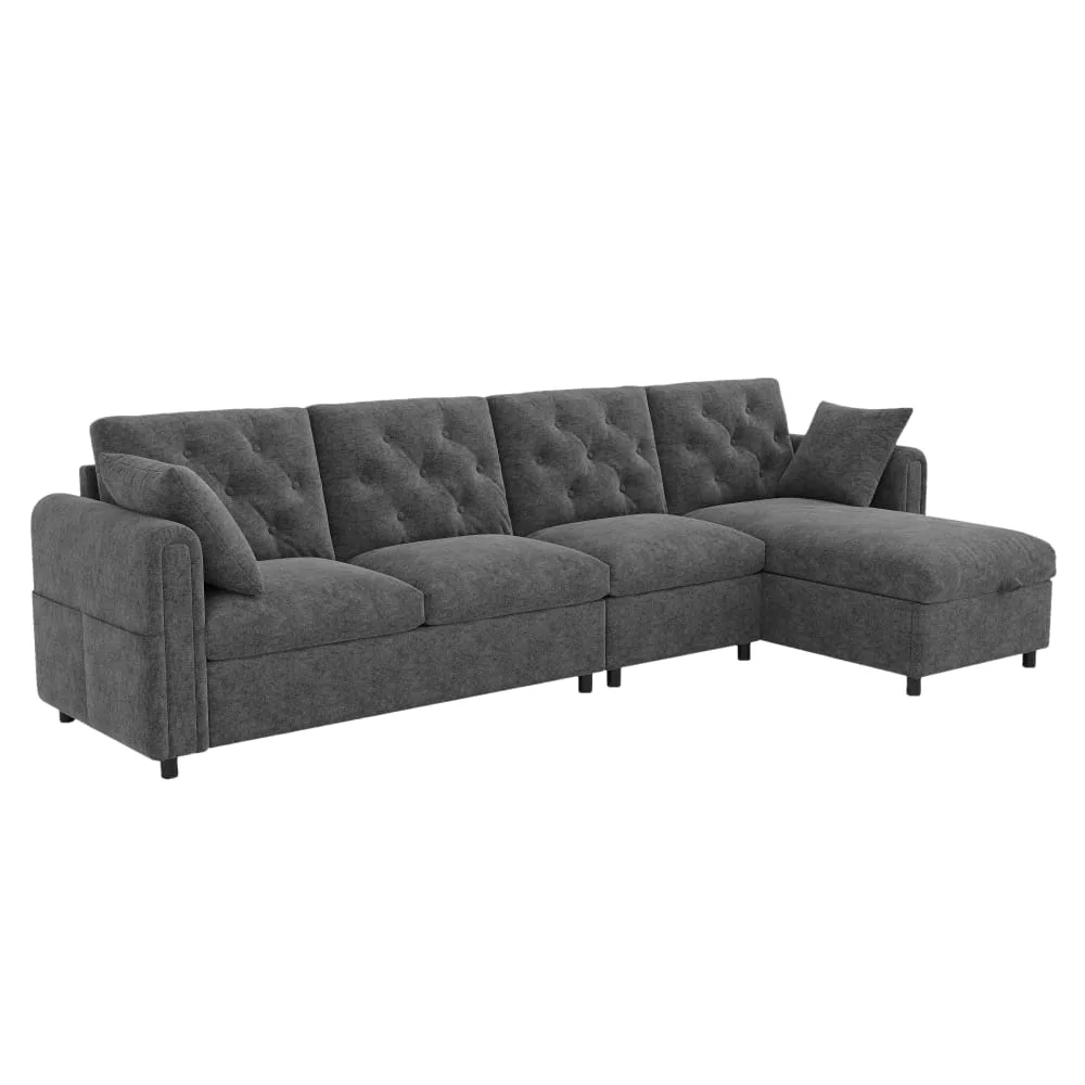 Canapé d'angle en velours polyester avec coffre et couchage
