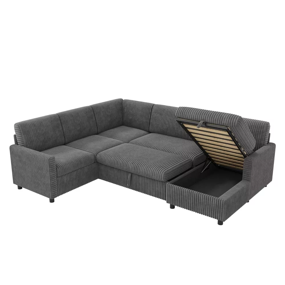 Canapé d'angle u convertible en velours polyester côtelé