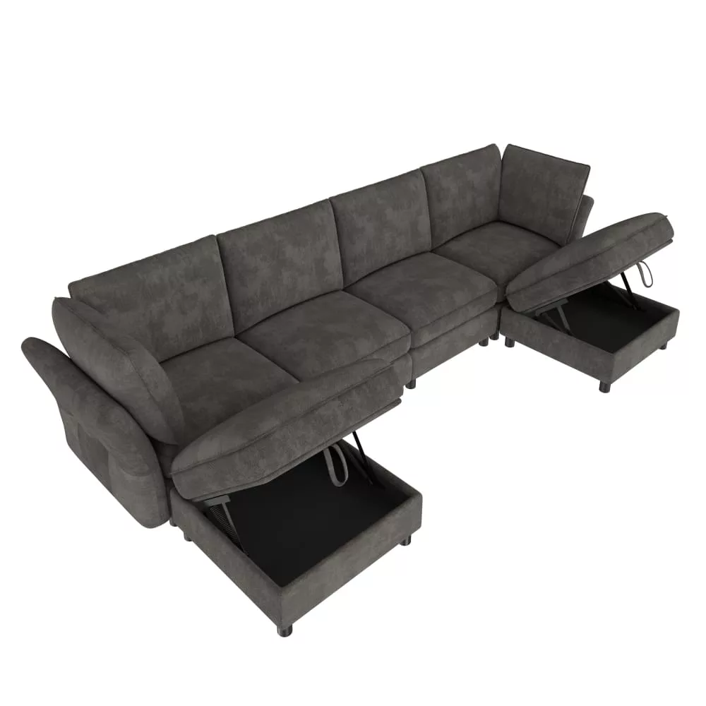 Canapé modulaire en chenille avec 2 poufs