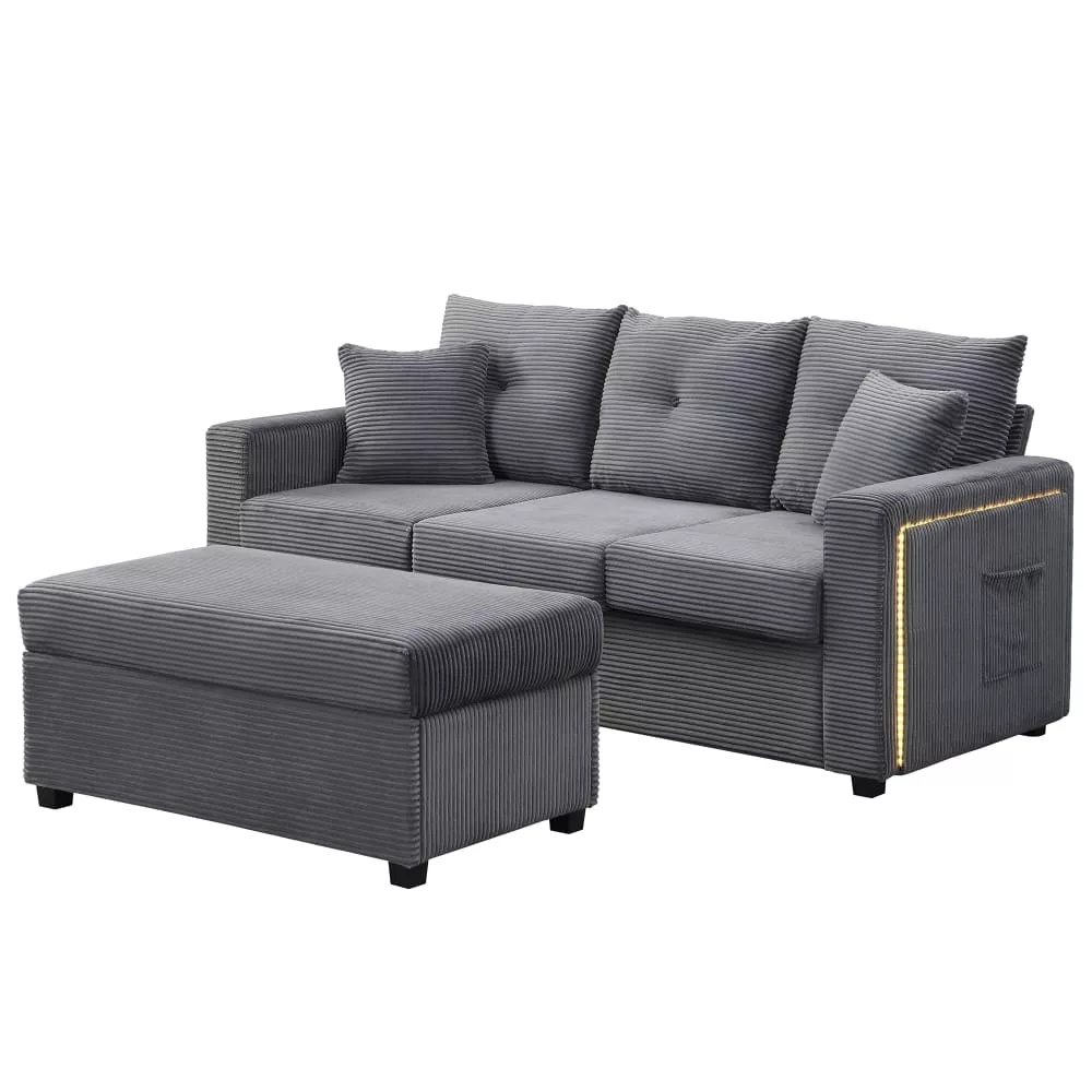 Canapé d'angle en velours polyester côtelé antique