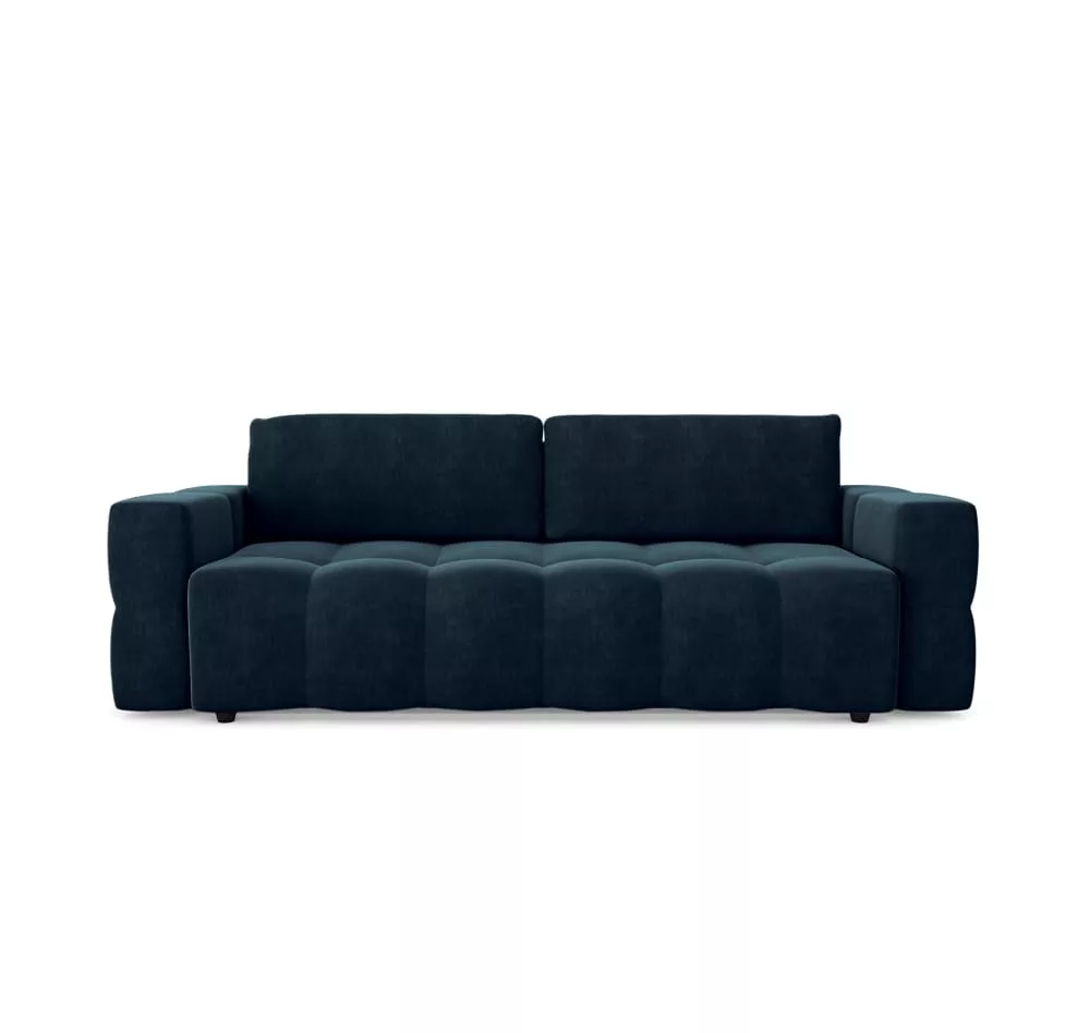 Canapé convertible coffre noyer 4 places en velours paon