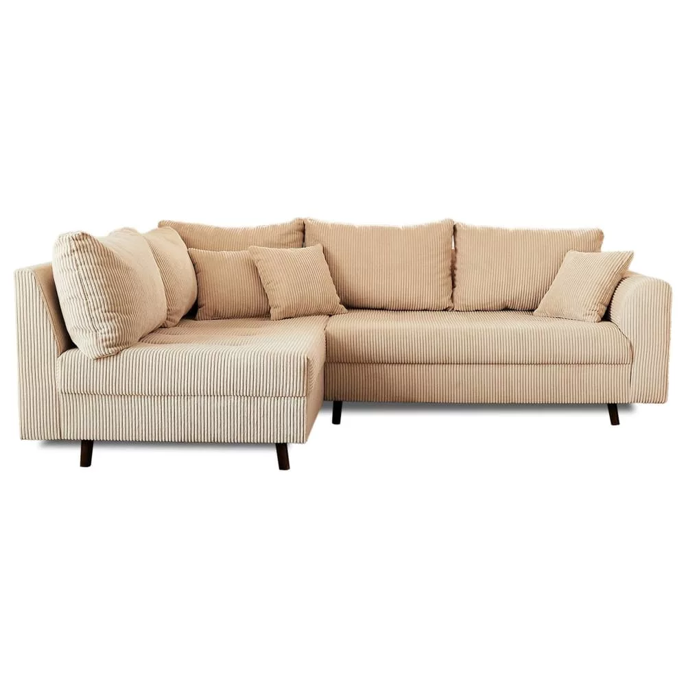 Canapé d'angle 4 places + pouf places en velours côtelé