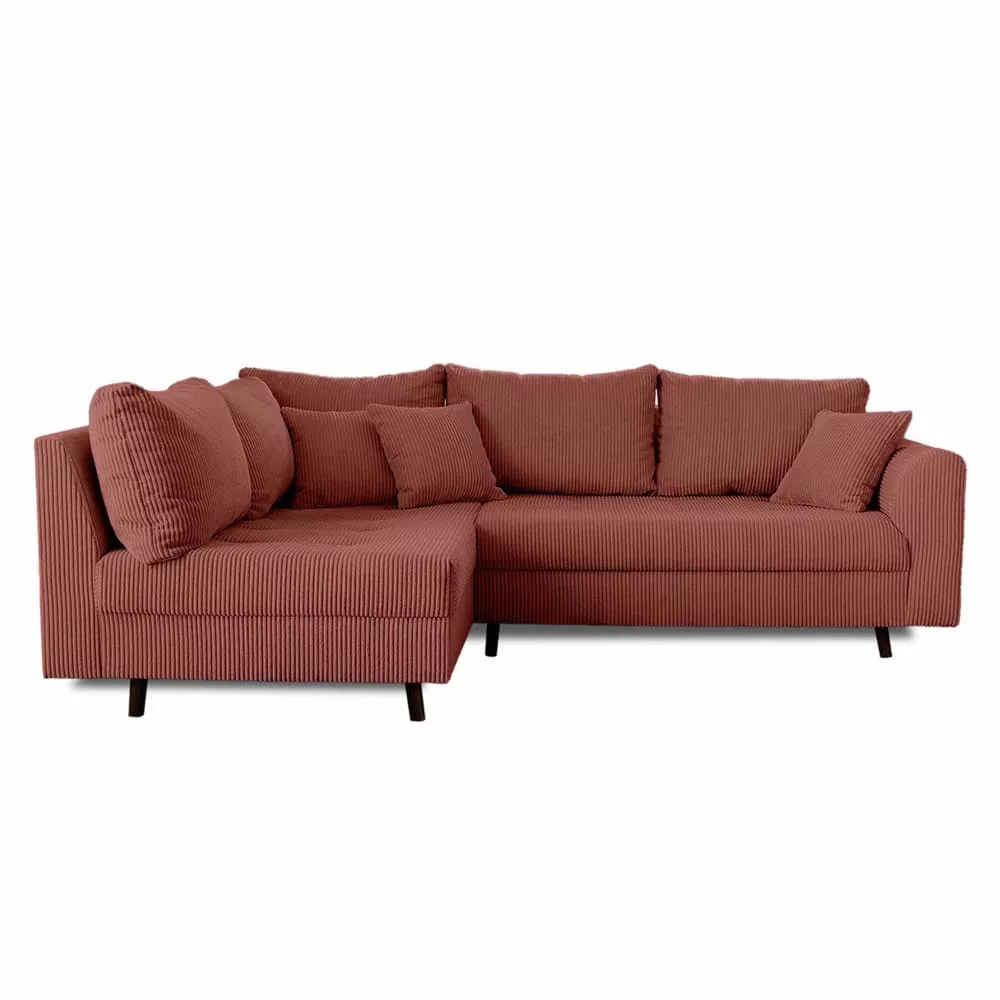 Canapé d'angle 4 places + pouf places en velours côtelé terraco
