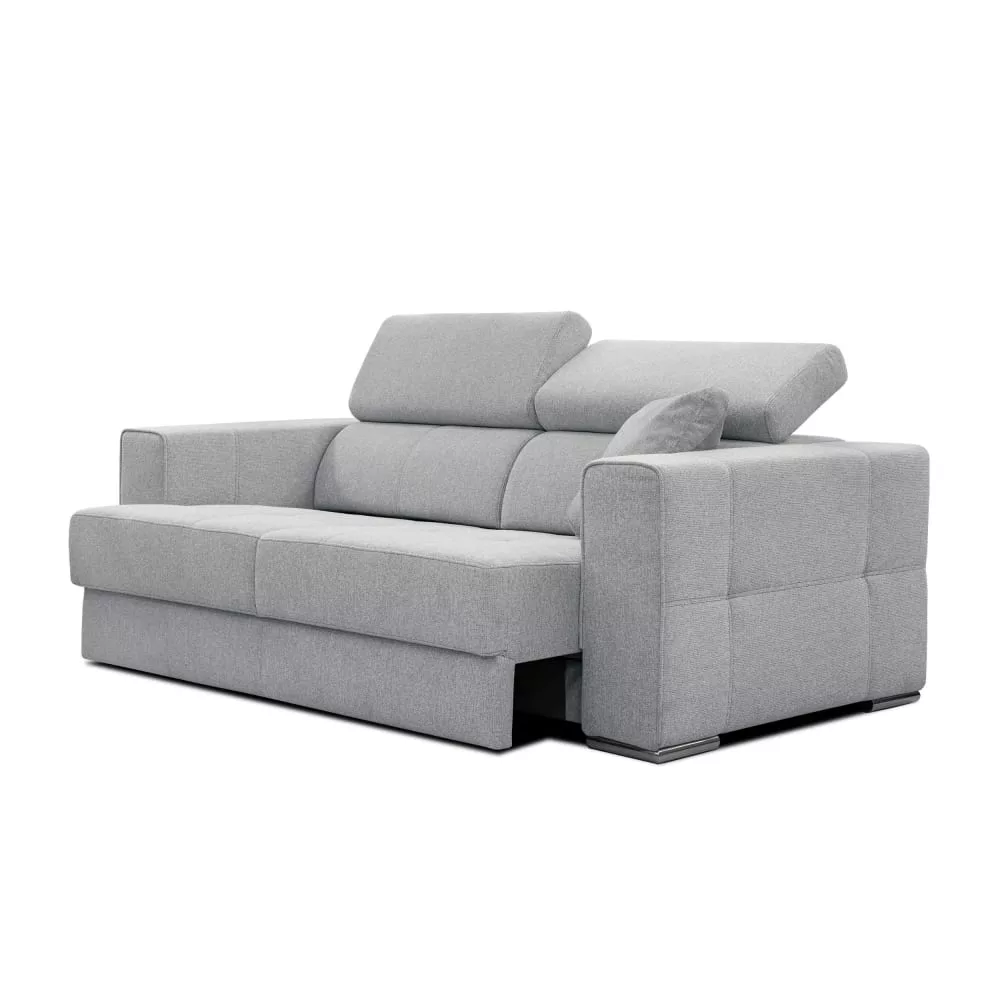 Canapé 3 places avec siège extensible, tissu argenté