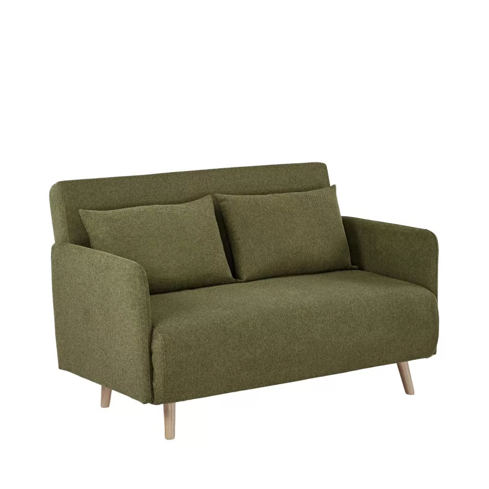 Canapé convertible 2 places en tissu pieds bois