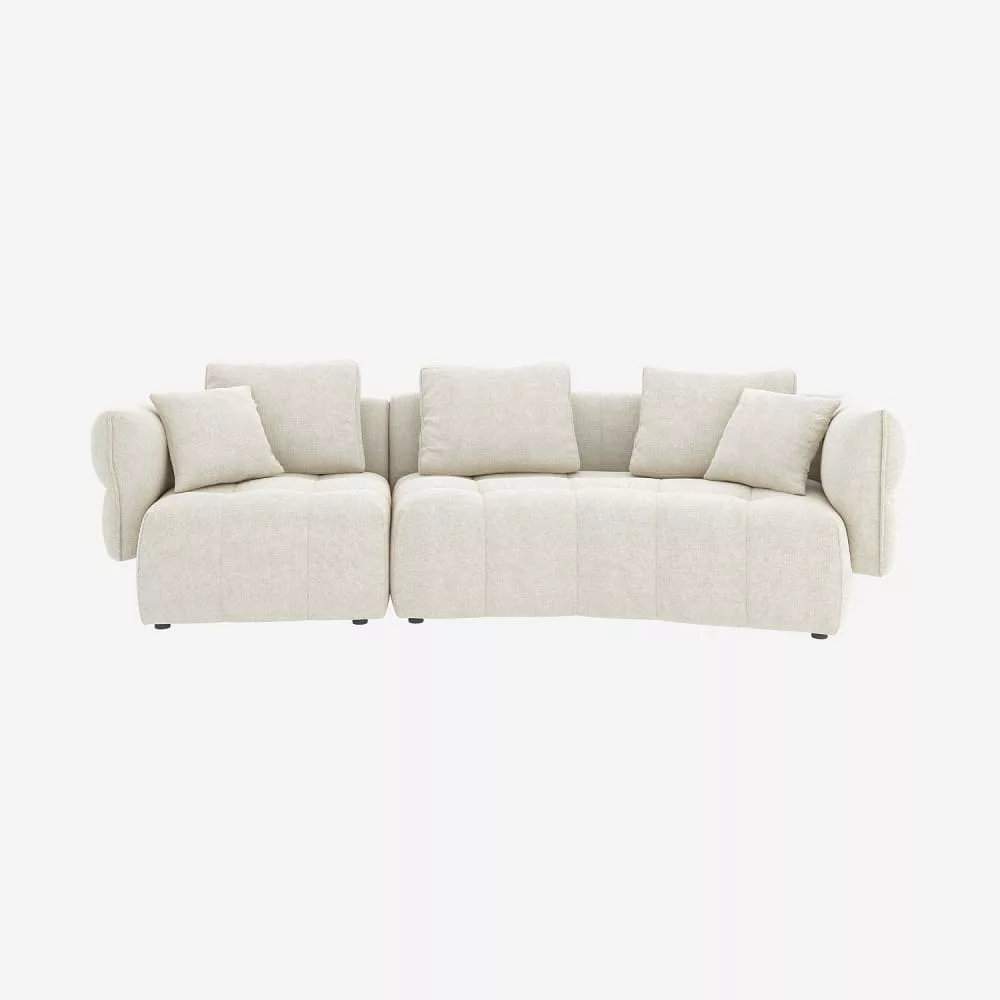 Canapé 5 places en tissu avec coussins garnis de plumes – irisé