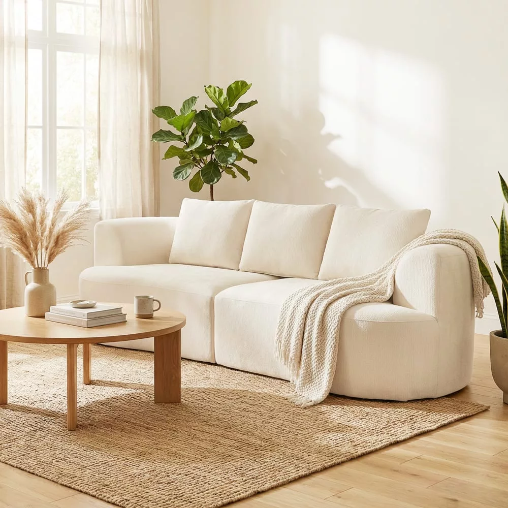 Canapé 3 places avec assise large et 3 coussins chenille