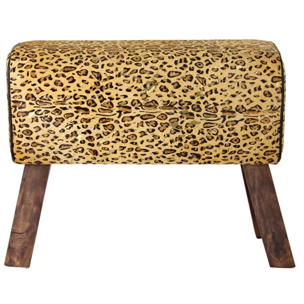 Banquette en bois et cuir léopard