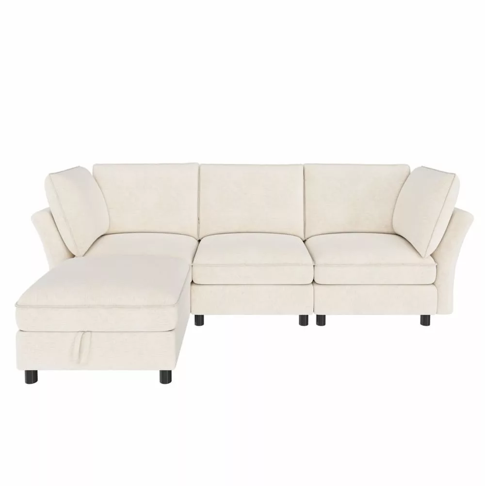Canapé d'angle modulable en chenille avec coffre