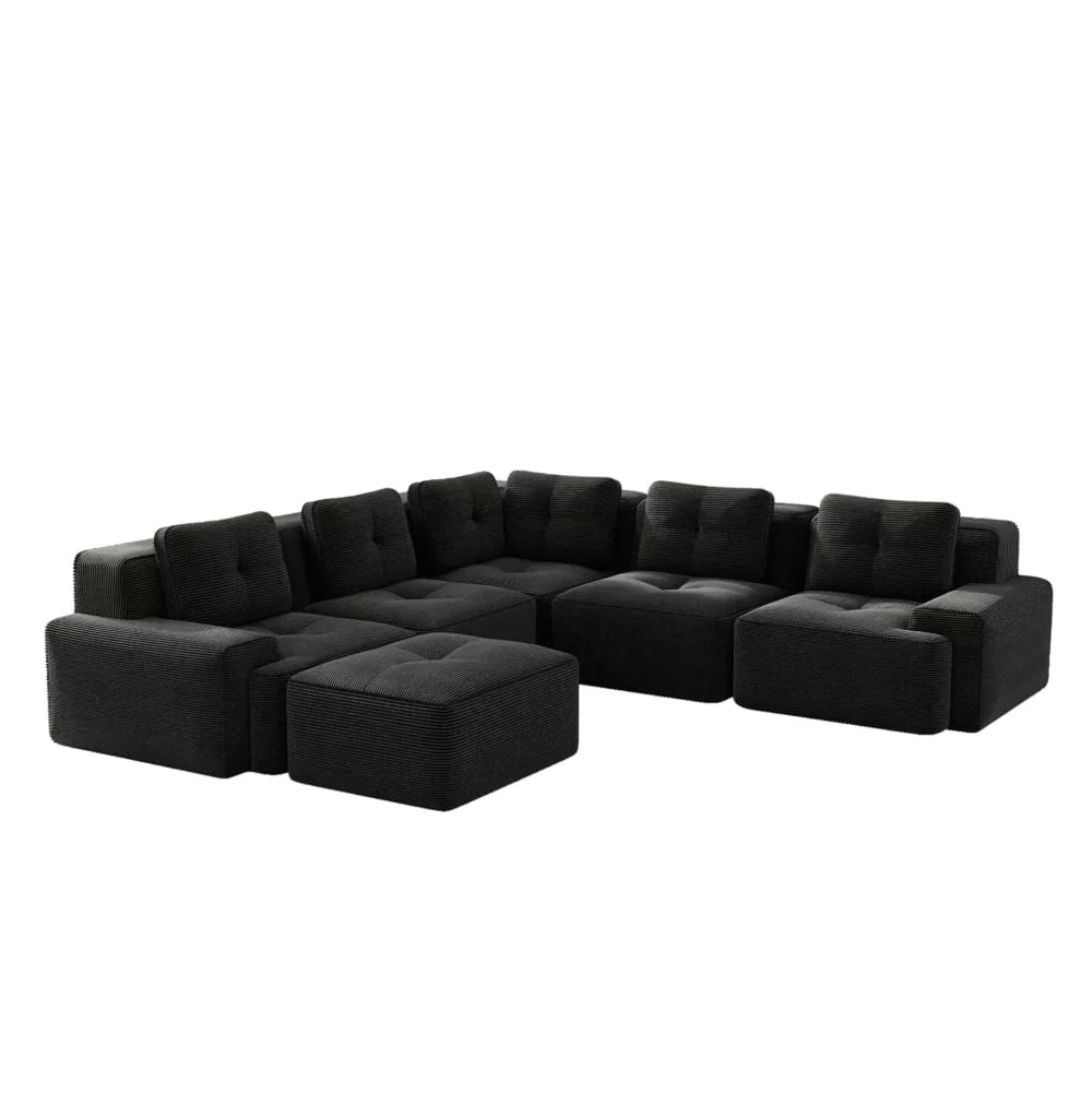 Canapé d'angle modulaire en velours côtelé avec ottomane