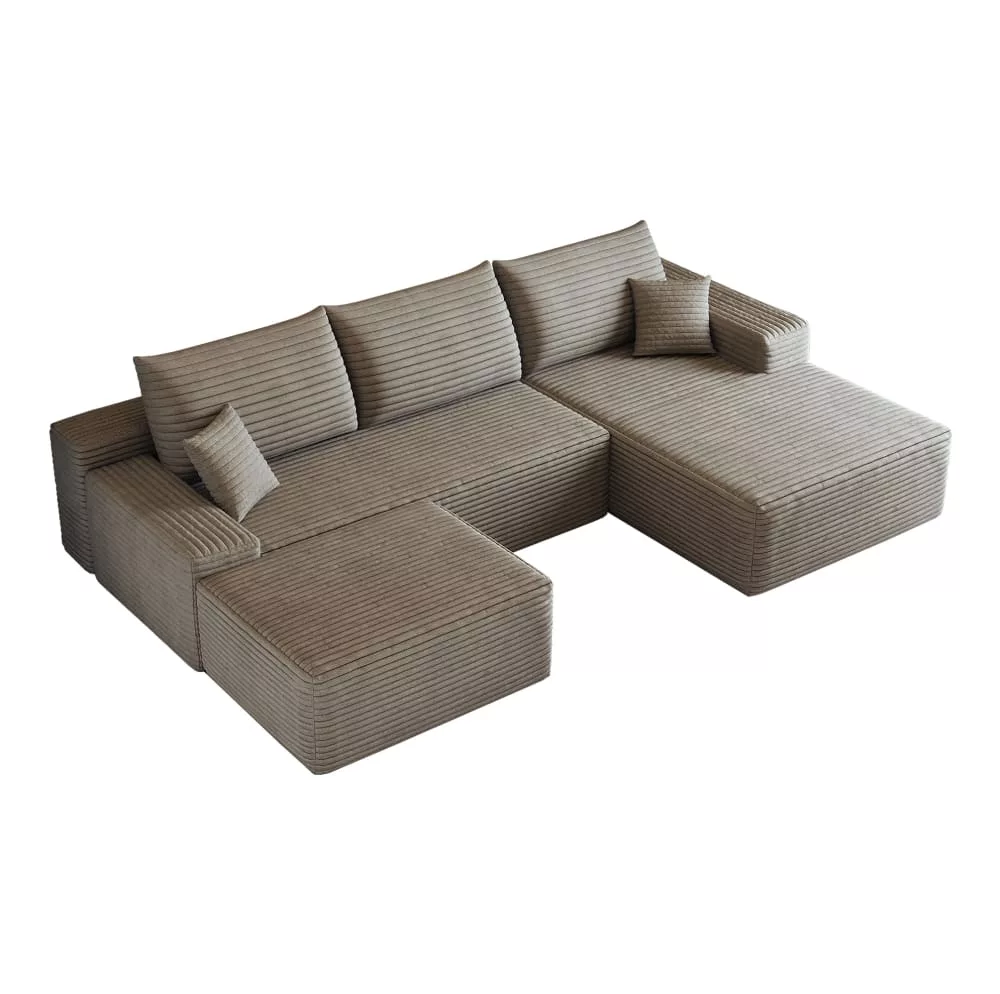 Canapé d'angle compressé modulaire en velours côtelé avec chaise