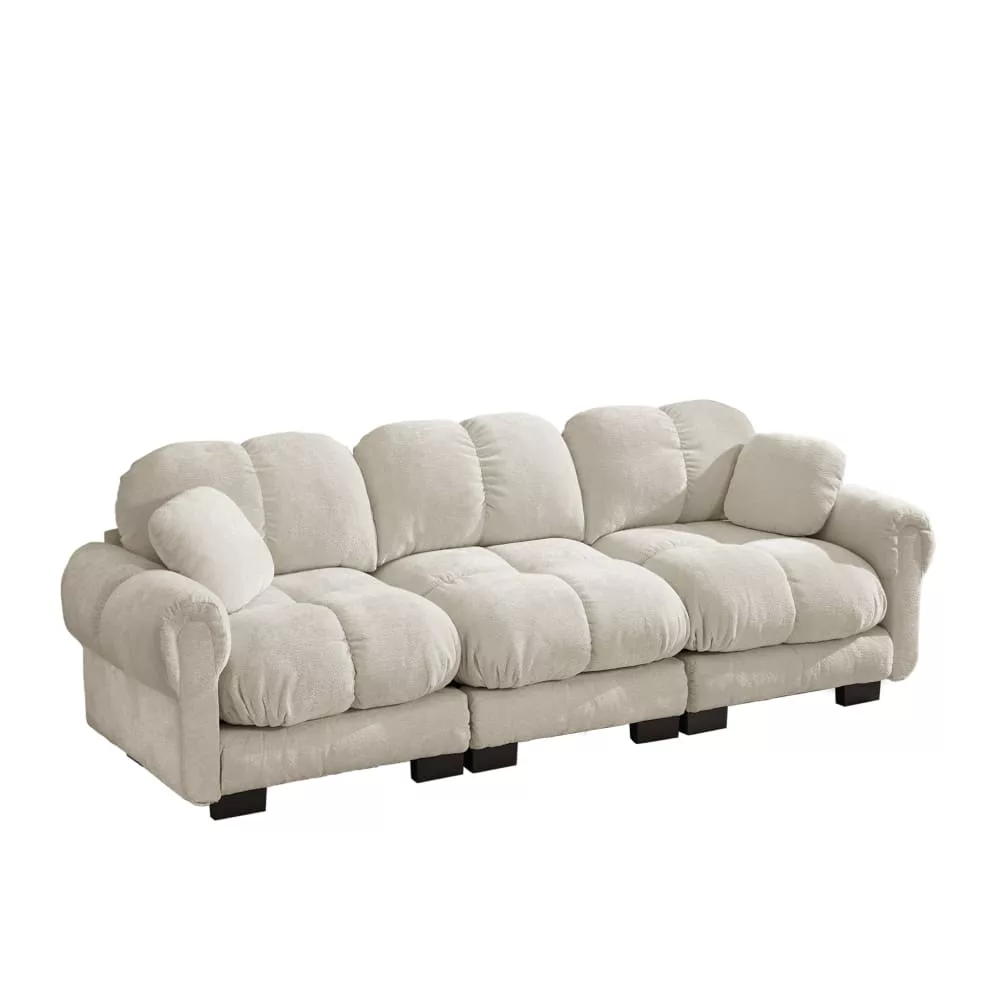 Canapé 3 places en chenille avec 2 coussins