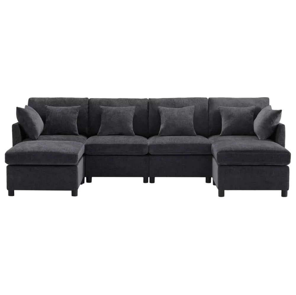 Canapé modulable en chenille avec 2 tabourets
