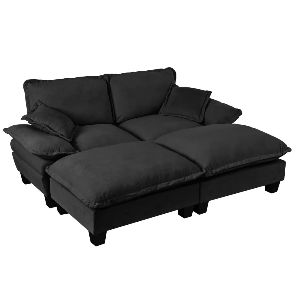 Canapé d'angle en chenille avec 2 ottomanes