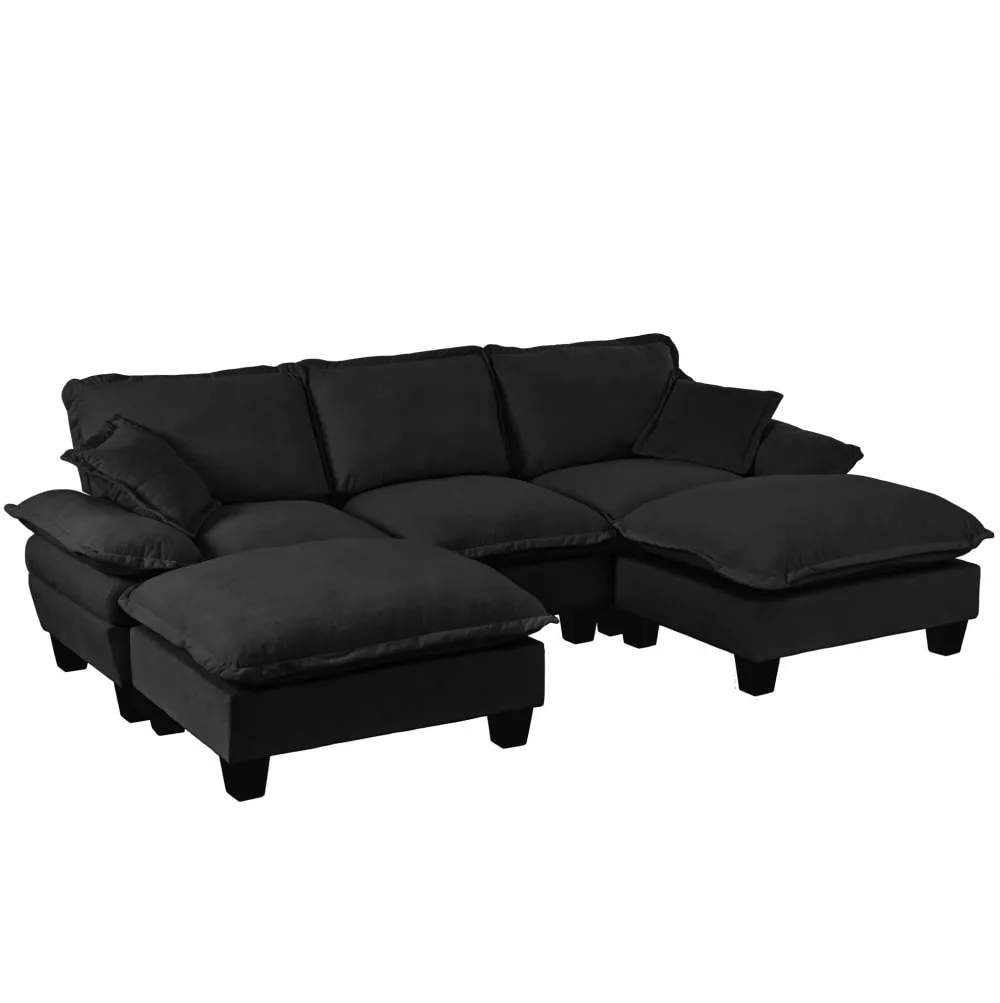 Canapé d'angle en chenille avec 2 ottomans